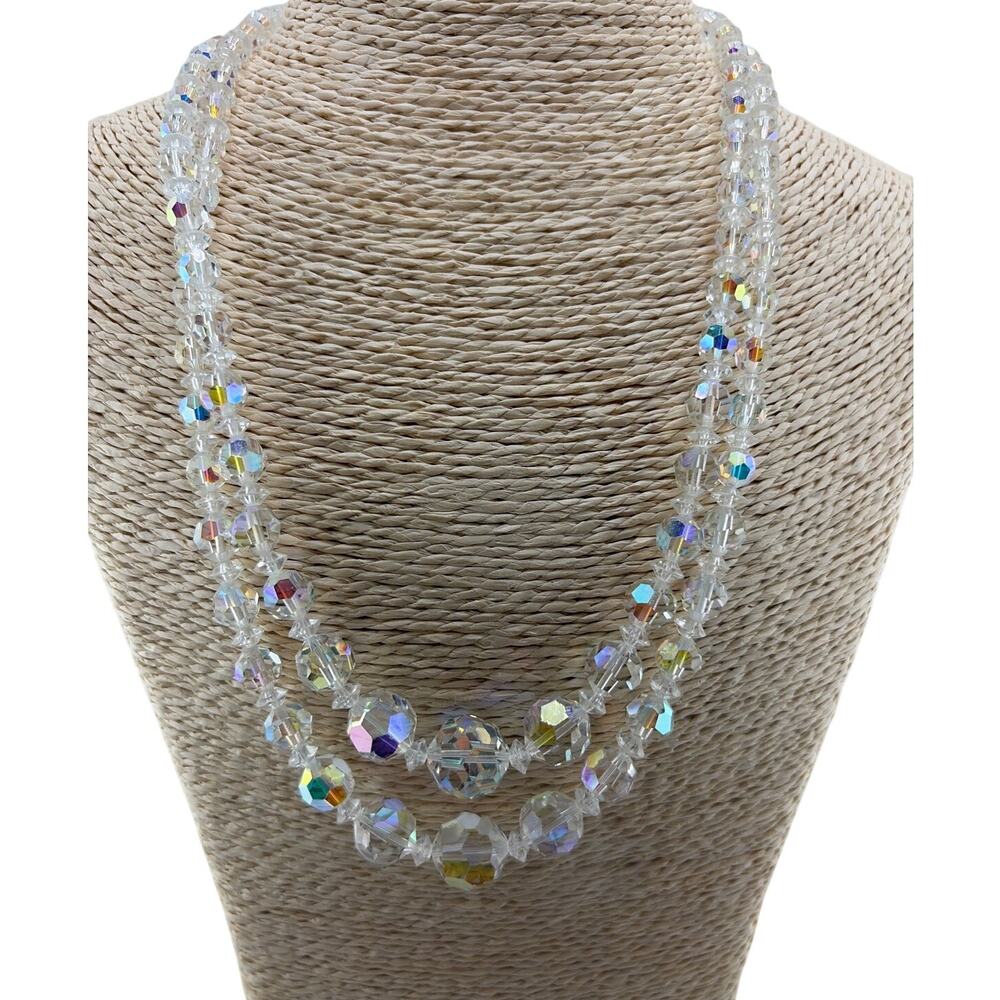 Vintage Double Strand Aurora Borealis Crystal Necklace